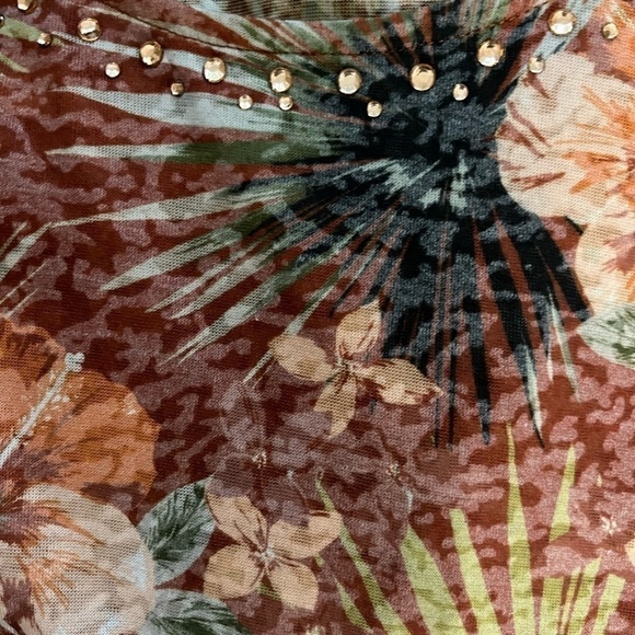 Ruby Rd. Rust Floral Rhinestone 
Accent Short-Sleeve Top - Picture 5 of 6